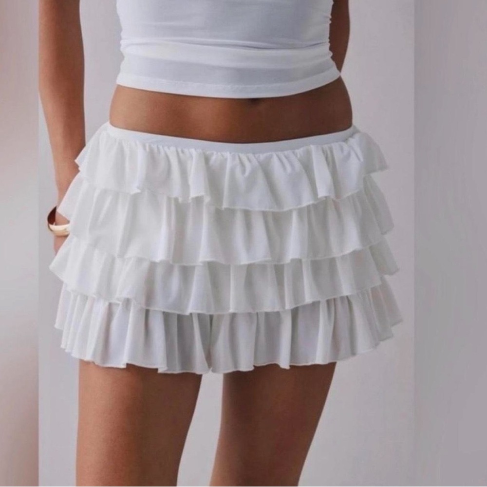 Urban Outfitters mini white ruffle skirt with built in shorts